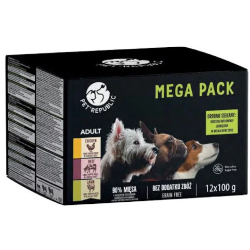 Pet Republic Mega Pack Pentru Caini Pui, Vita, Miel 12x100g