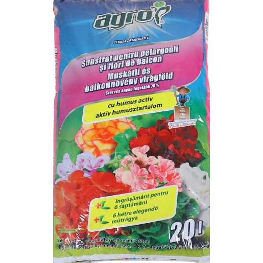 Substrat pentru pelargonii si flori de balcon 20L Agro CS