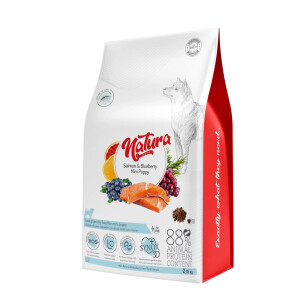 Hrană pentru caine talia mica Puppy Mini-Natura, cu somon și afine, 2.75 Kg